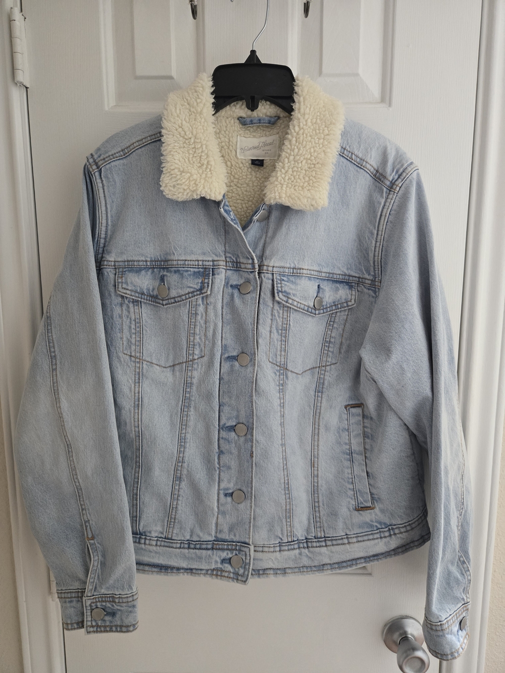 Universal Thread Faux Sherpa Collar Lining Denim Jacket Blue Unisex XL EUC - Picture 5 of 13